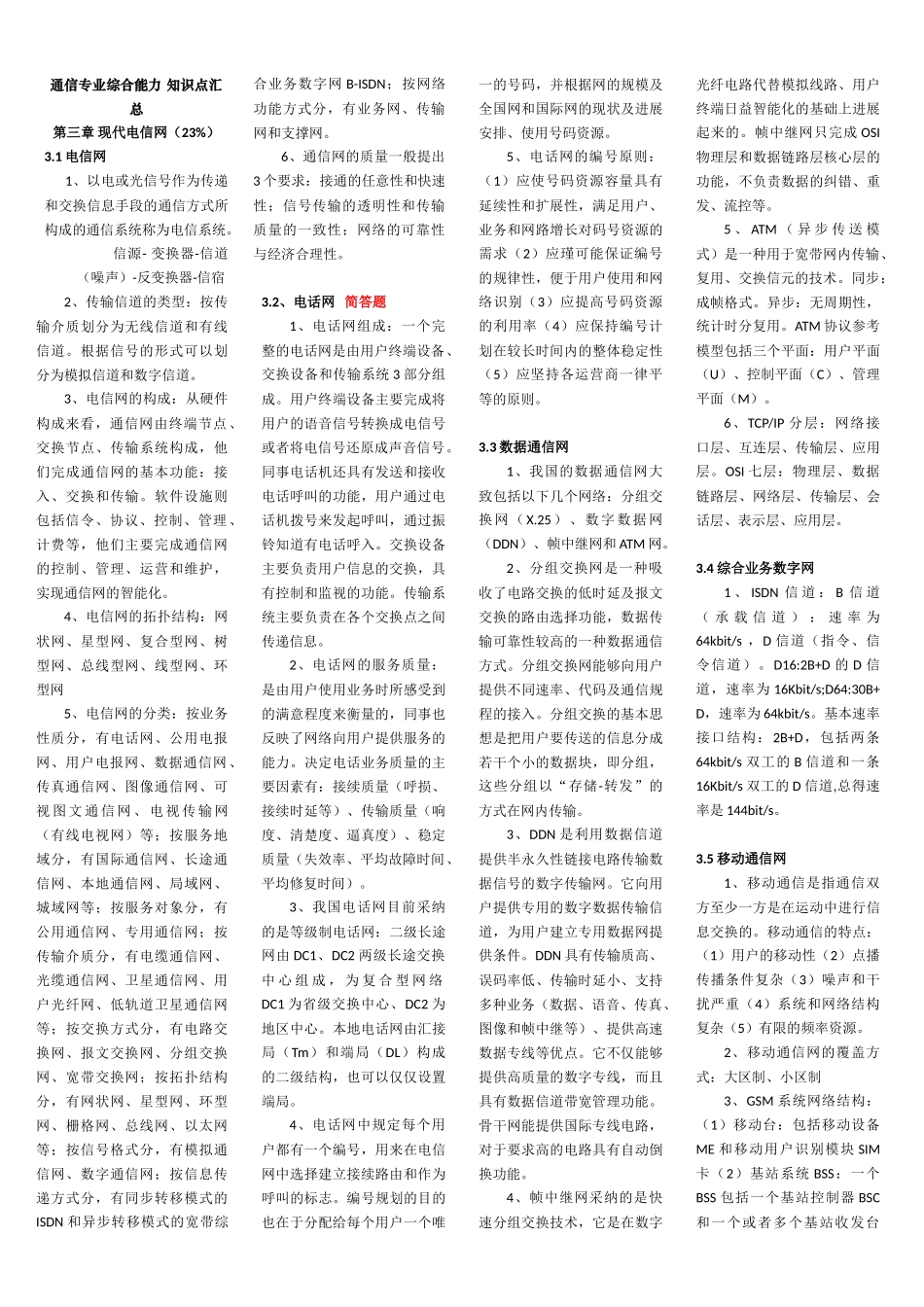 通信专业综合能力-知识点汇总_第1页