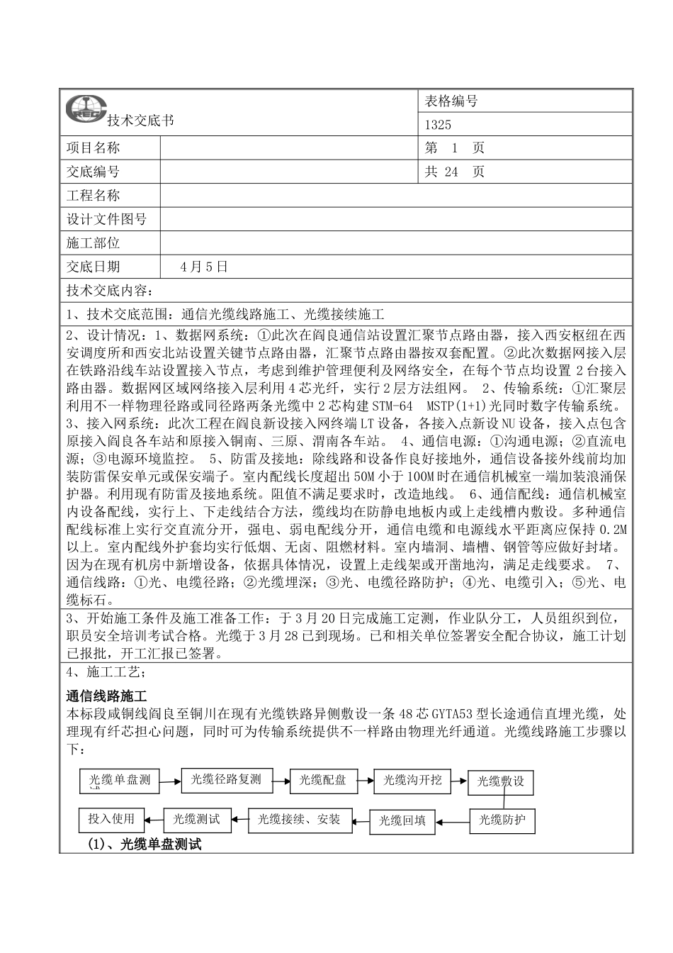 通信光缆线路综合项目施工光缆接续综合项目施工关键技术交底_第1页