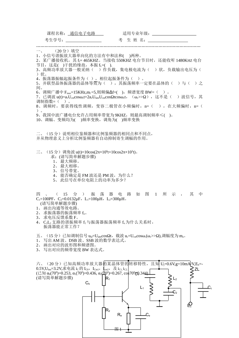 通信电子电路试题及答案_第1页