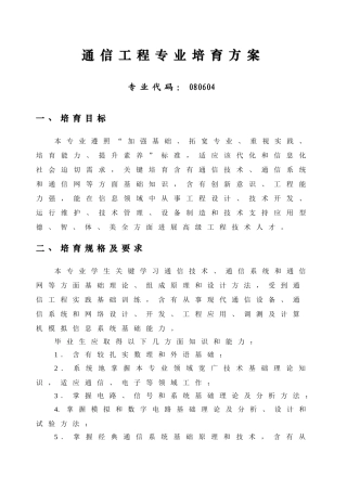 通信综合项目工程培养专项方案开课总表