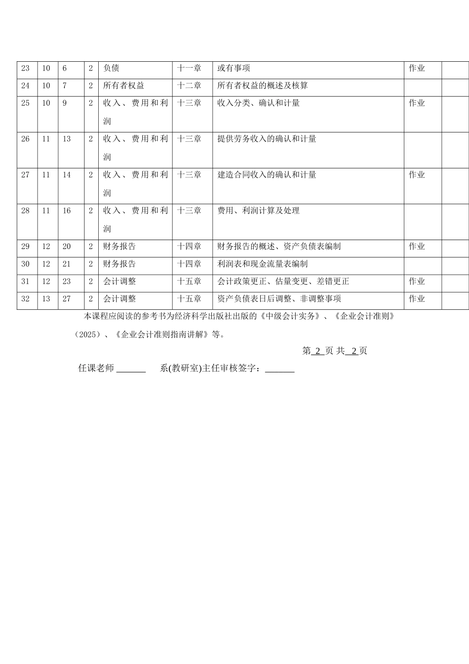 邹香：财务会计-授课计划进度表_第2页