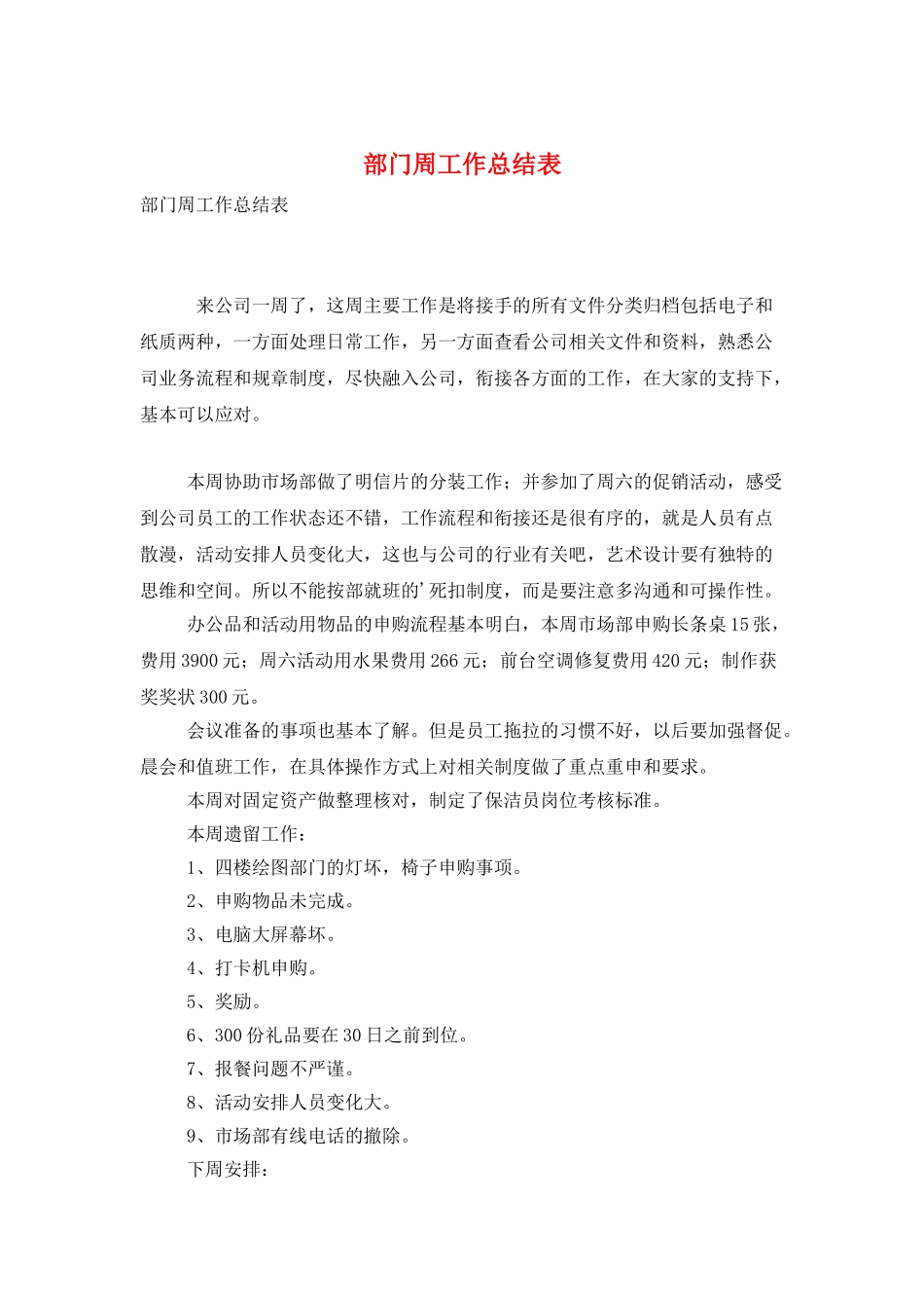 部门周工作总结表_第1页