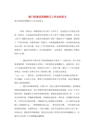 部门经理试用期转正工作总结范文