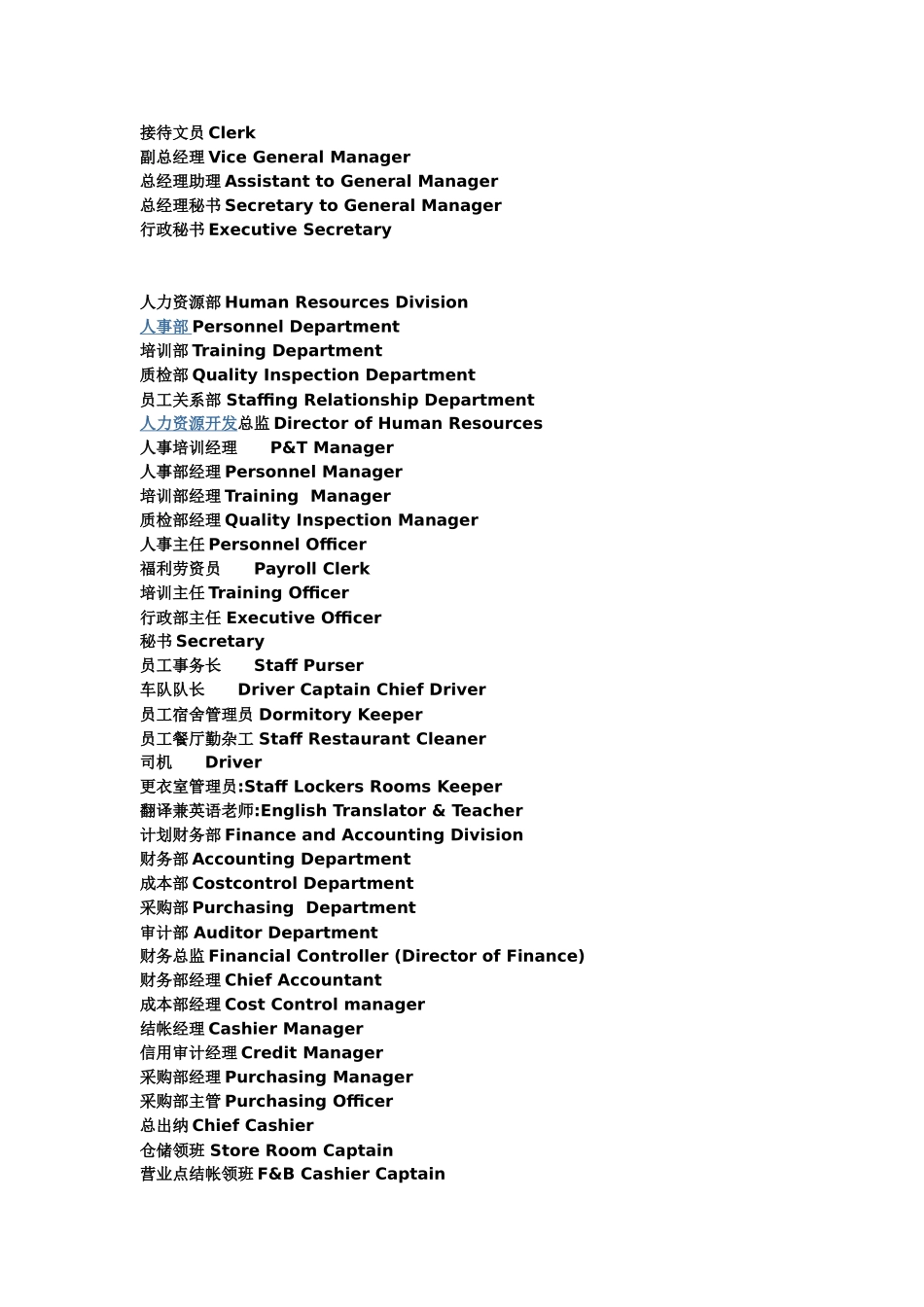 酒店各岗位、职位英文_第2页