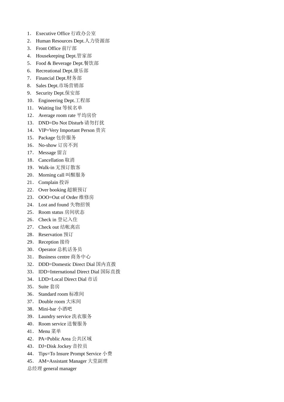 酒店各部门的英文名称_第1页