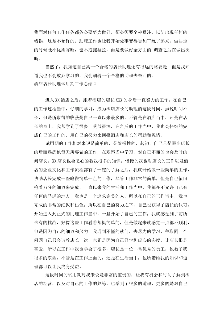 酒店店长助理试用期工作总结_第2页