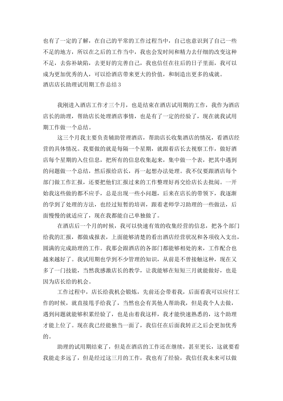 酒店店长助理试用期工作总结_第3页