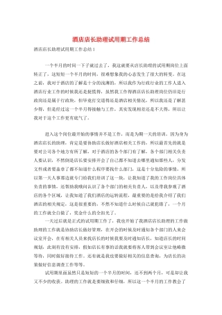酒店店长助理试用期工作总结