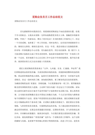 采购业务员月工作总结范文