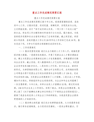 重点工作完成情况简要汇报