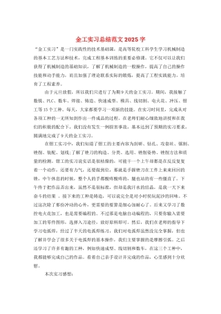 金工实习总结范文2025字