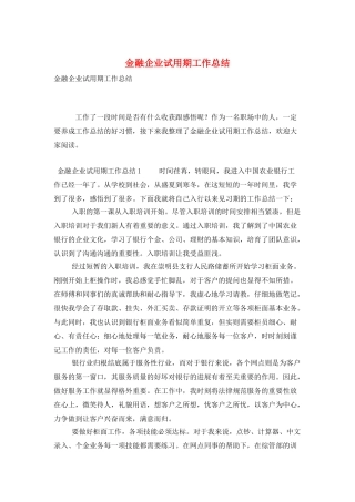 金融企业试用期工作总结