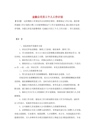 金融公司员工个人工作计划