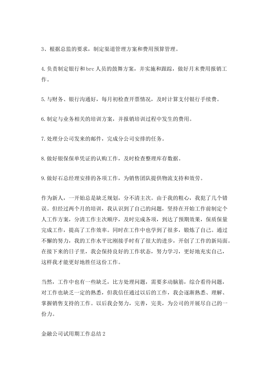金融公司试用期工作总结五篇_第2页