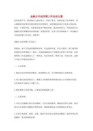 金融公司试用期工作总结五篇