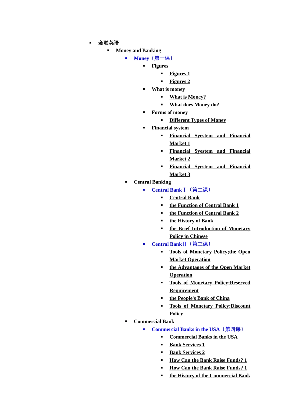 金融英语网络课程目录_第1页