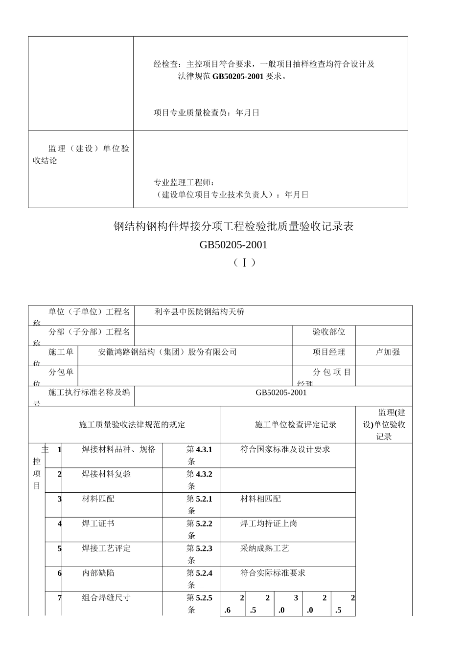 钢结构工程检验批质量验收记录表_第3页
