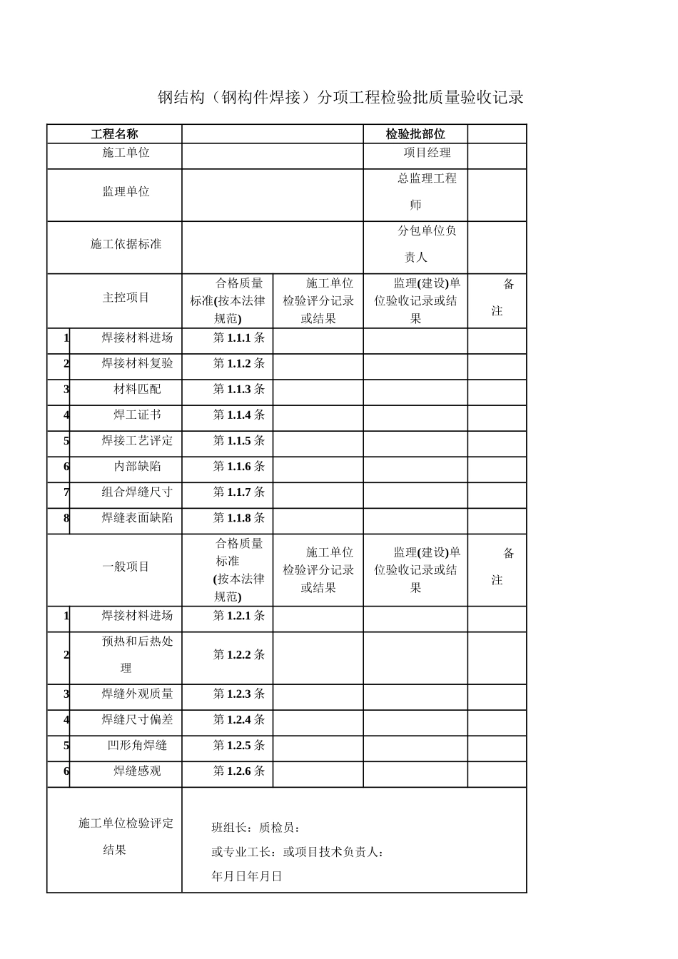 钢结构质量检验记录表_第1页