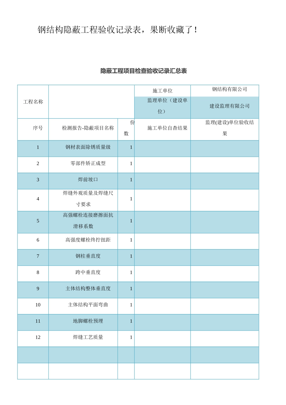 钢结构隐蔽工程验收记录表_第1页