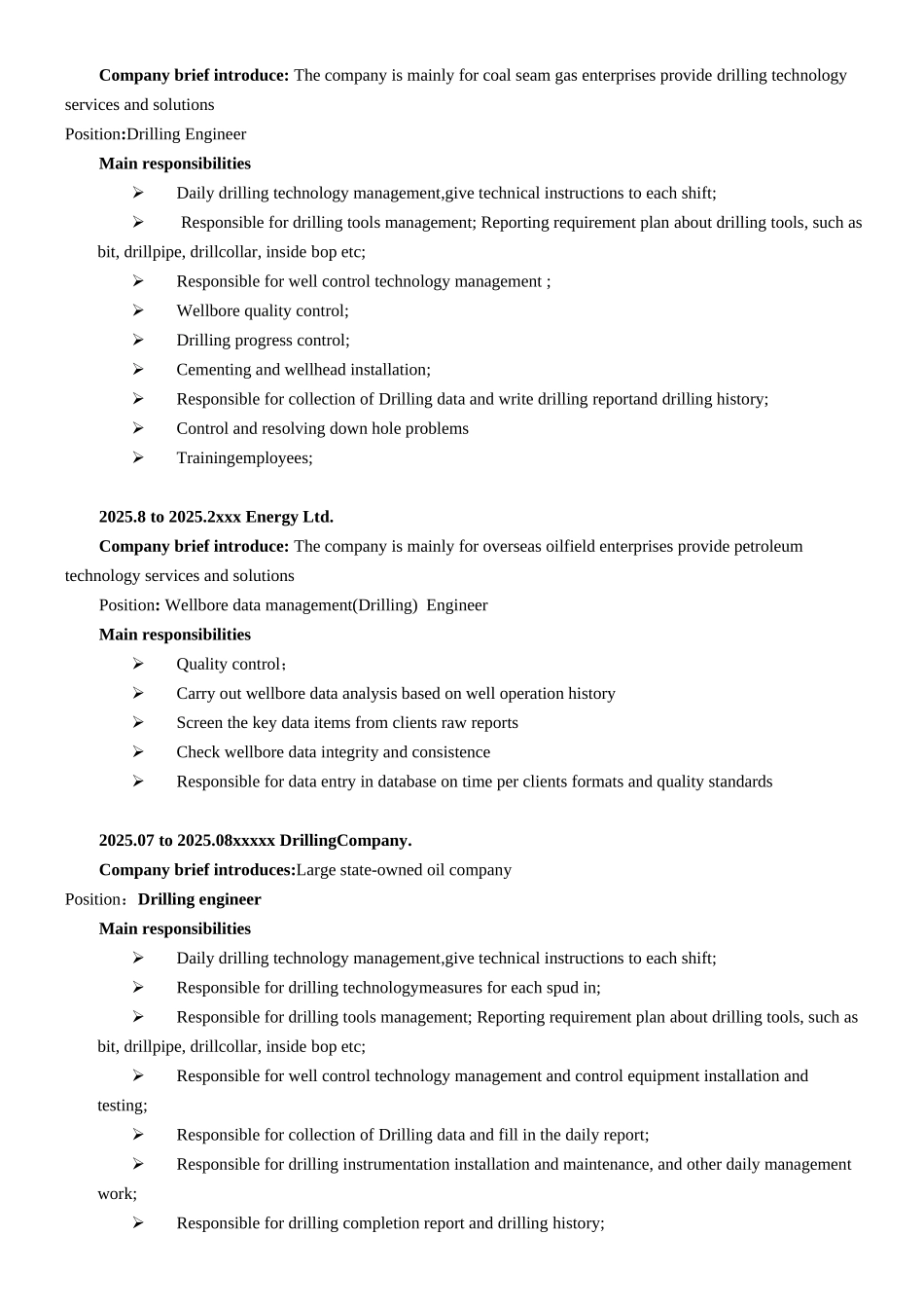 钻井工程师英文简历_第2页
