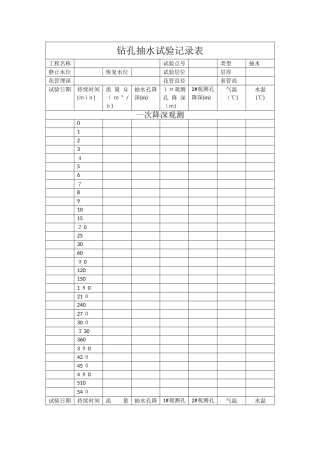 钻孔抽水试验记录表1