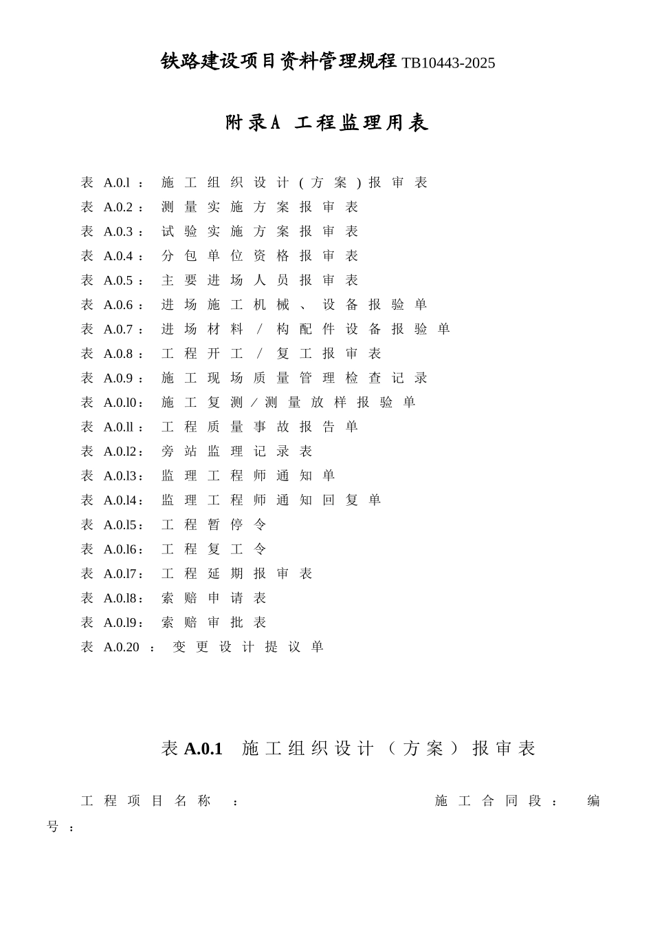 铁路项目资料管理规程表格TB10443-2010_第1页
