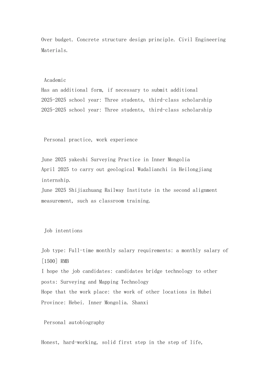铁道工程技术专业英文简历范文_第2页