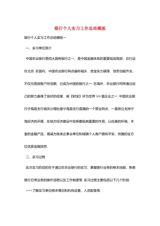银行个人实习工作总结模板