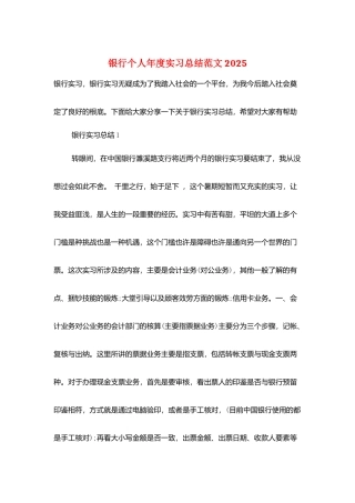 银行个人年度实习总结范文2025