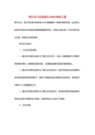 银行实习总结报告2025精选5篇