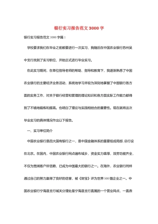 银行实习报告范文3000字