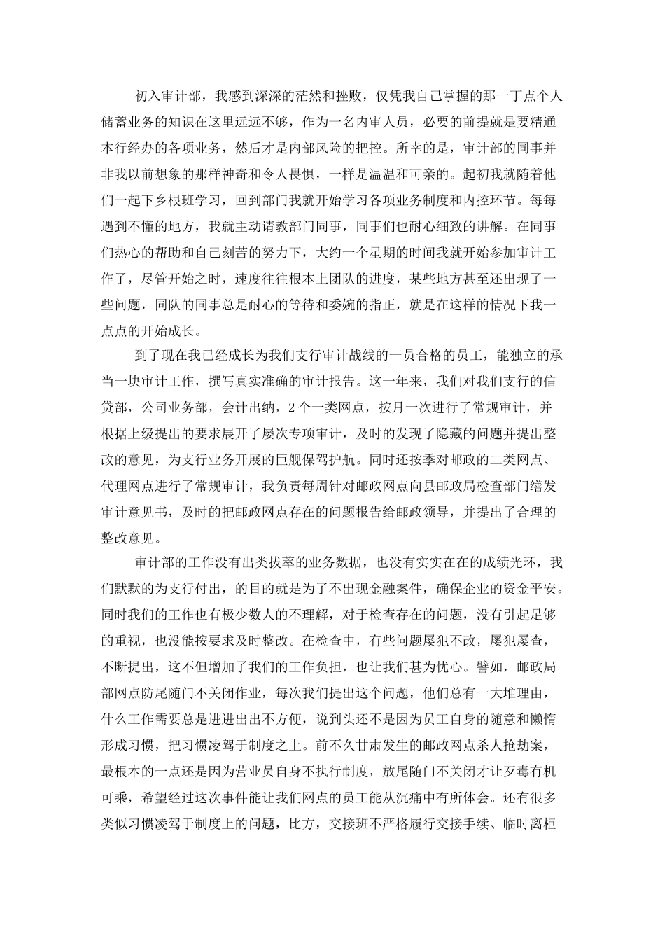 银行审计人员个人工作总结三篇_第3页