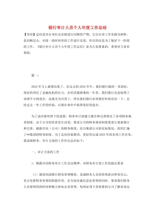 银行审计人员个人年度工作总结