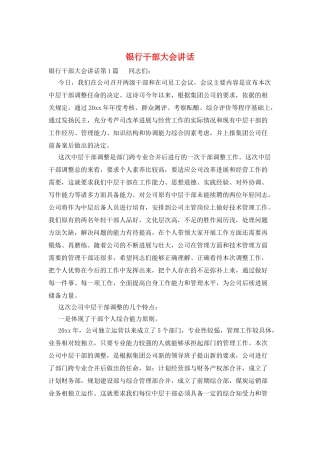 银行干部大会讲话
