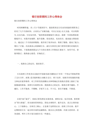 银行挂职期间工作心得体会