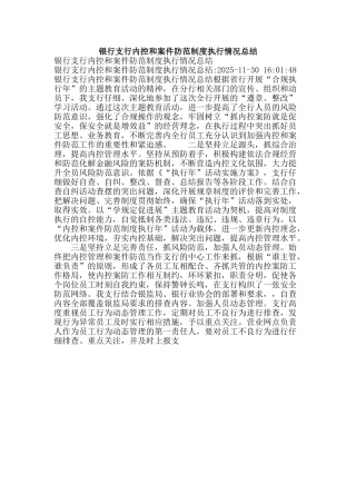 银行支行内控和案件防范制度执行情况总结 