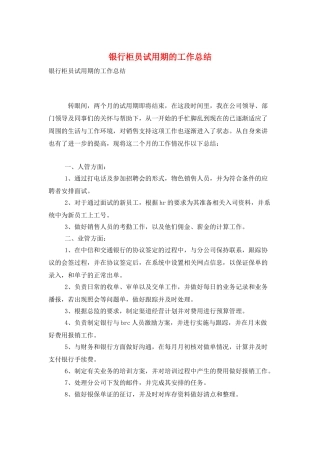 银行柜员试用期的工作总结