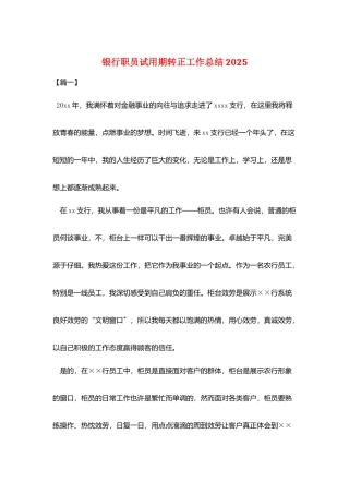 银行职员试用期转正工作总结20252