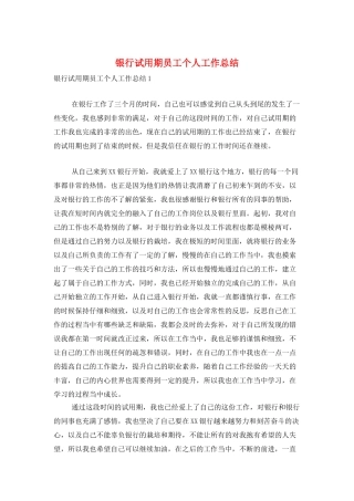 银行试用期员工个人工作总结