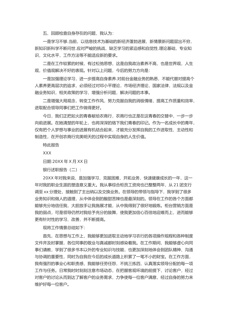 银行述职报告述职报告-工作报告-工作总结_第2页