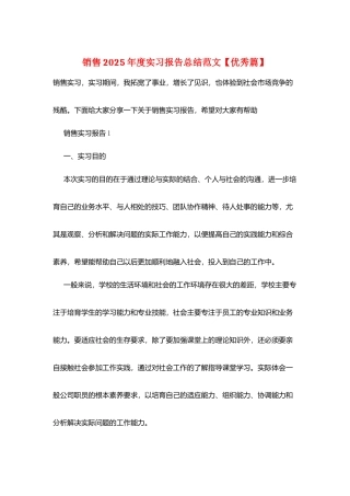 销售2025年度实习报告总结范文