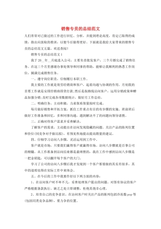 销售专员的总结范文