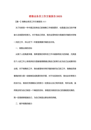 销售业务员工作计划报告2025