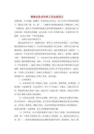 销售业务员年终工作总结范文