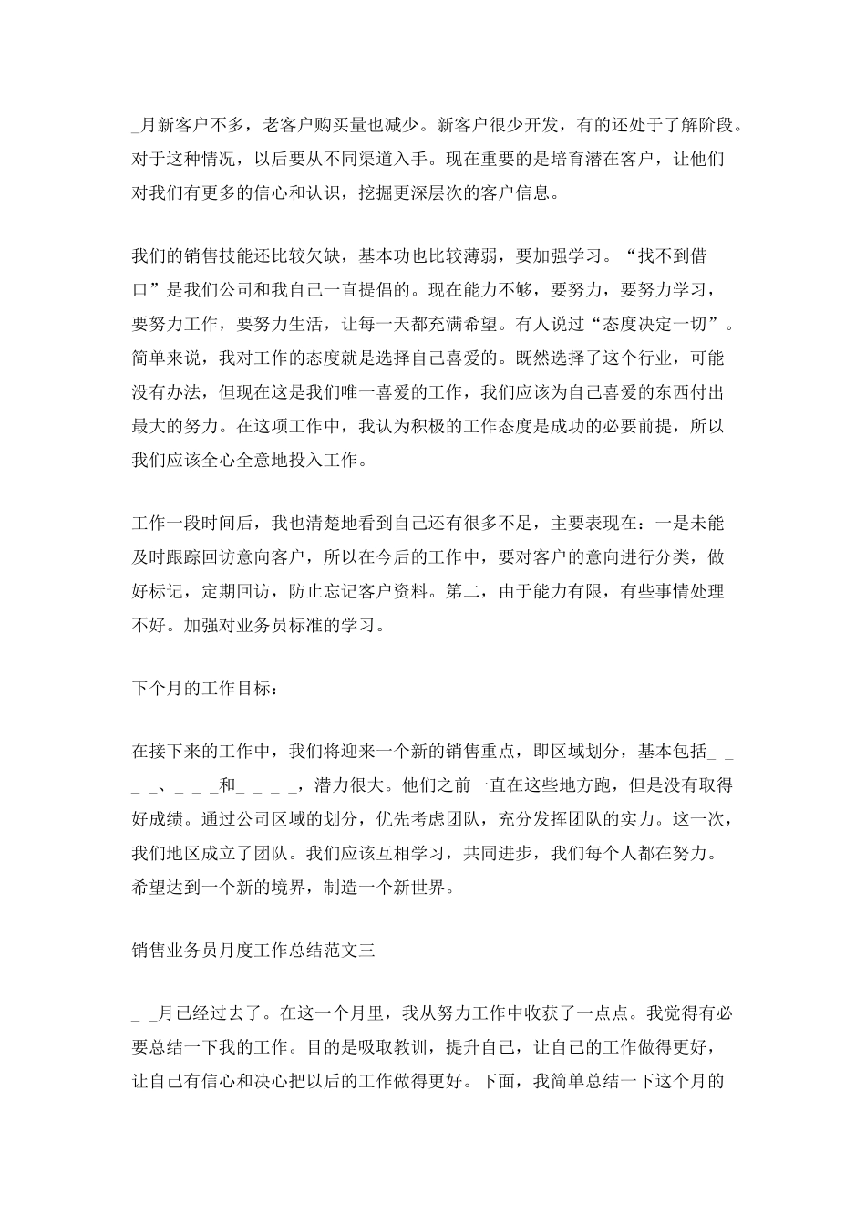 销售业务员月度工作总结范文_第3页