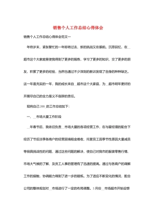销售个人工作总结心得体会