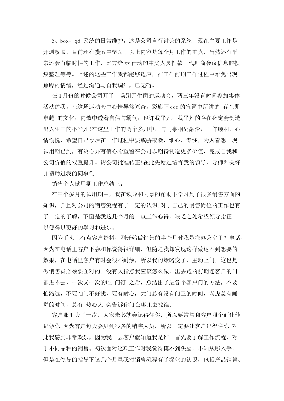 销售个人试用期工作总结3篇_第3页