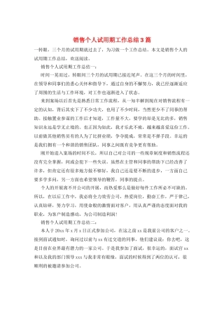 销售个人试用期工作总结3篇