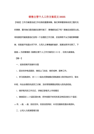 销售主管个人工作计划范文2025