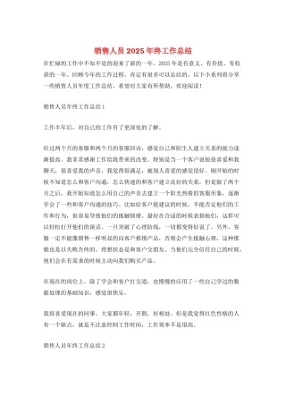 销售人员2025年终工作总结